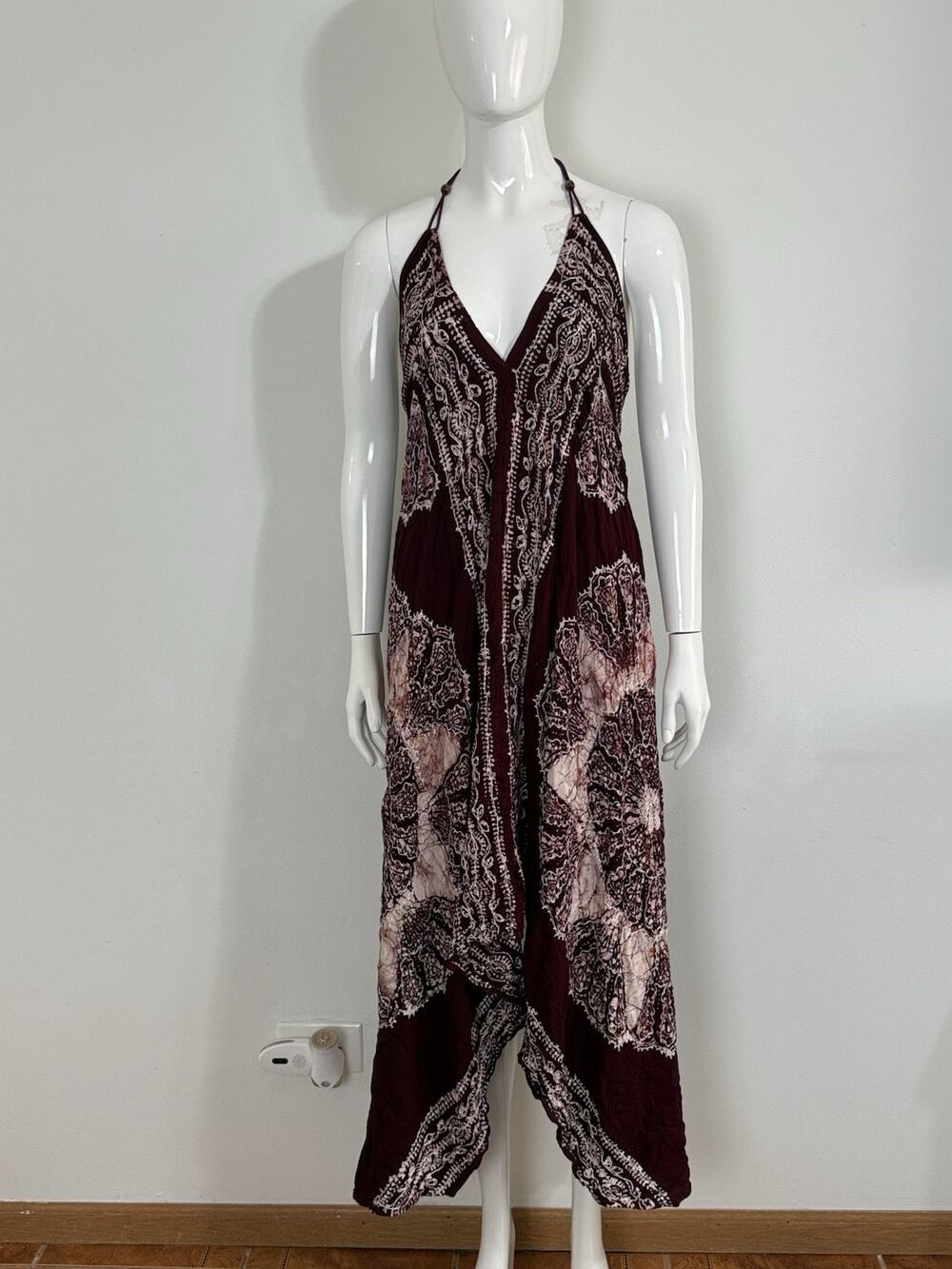 Women’s Midi Dress Boho Fairy Asymmetrical Embroidered Batik Halter Free Size